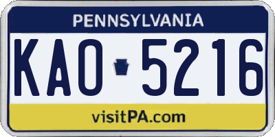PA license plate KAO5216