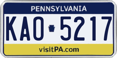 PA license plate KAO5217