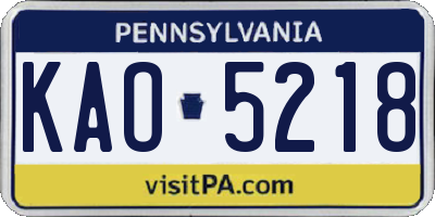 PA license plate KAO5218