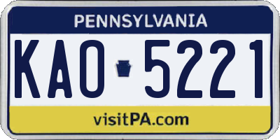 PA license plate KAO5221