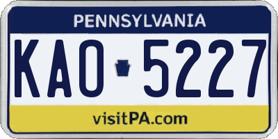 PA license plate KAO5227