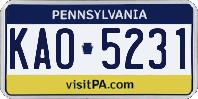 PA license plate KAO5231