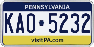 PA license plate KAO5232