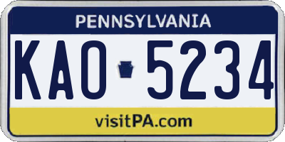 PA license plate KAO5234