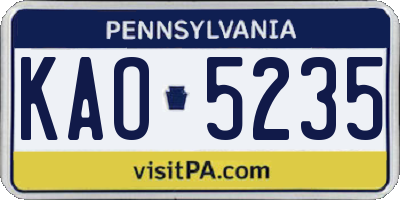 PA license plate KAO5235