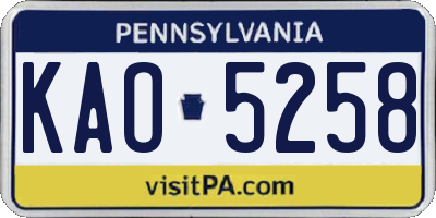 PA license plate KAO5258