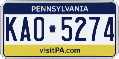 PA license plate KAO5274