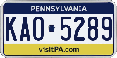 PA license plate KAO5289