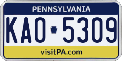 PA license plate KAO5309