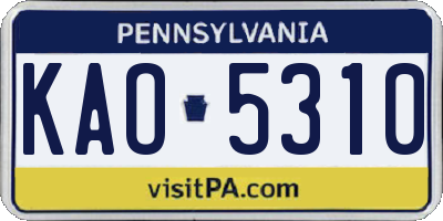 PA license plate KAO5310