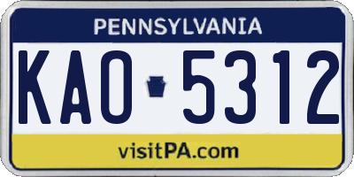 PA license plate KAO5312