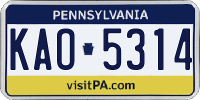 PA license plate KAO5314