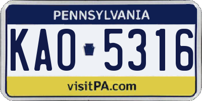 PA license plate KAO5316