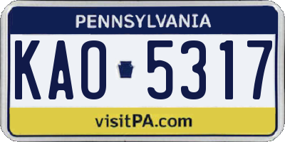 PA license plate KAO5317