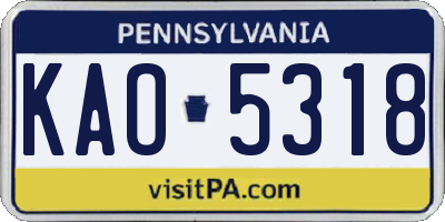 PA license plate KAO5318