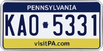PA license plate KAO5331