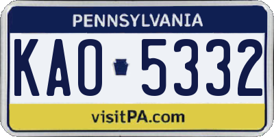 PA license plate KAO5332