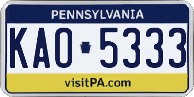 PA license plate KAO5333