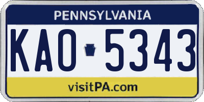 PA license plate KAO5343
