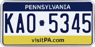 PA license plate KAO5345