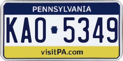 PA license plate KAO5349
