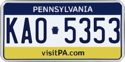 PA license plate KAO5353