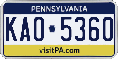 PA license plate KAO5360