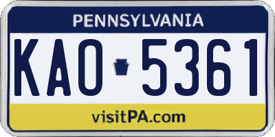 PA license plate KAO5361