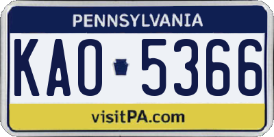 PA license plate KAO5366