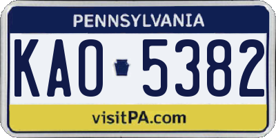 PA license plate KAO5382