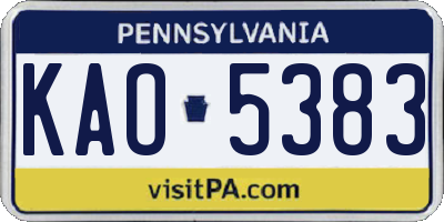 PA license plate KAO5383