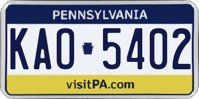 PA license plate KAO5402