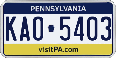 PA license plate KAO5403