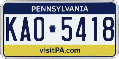 PA license plate KAO5418