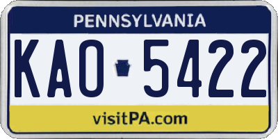 PA license plate KAO5422