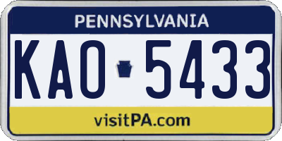 PA license plate KAO5433
