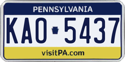PA license plate KAO5437