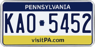 PA license plate KAO5452