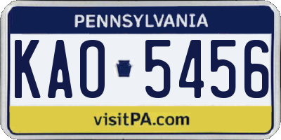 PA license plate KAO5456