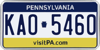 PA license plate KAO5460