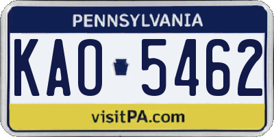 PA license plate KAO5462