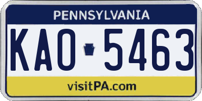 PA license plate KAO5463