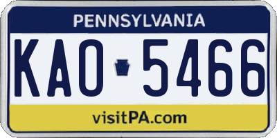 PA license plate KAO5466