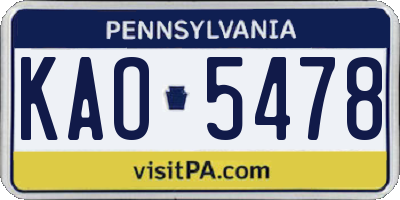 PA license plate KAO5478