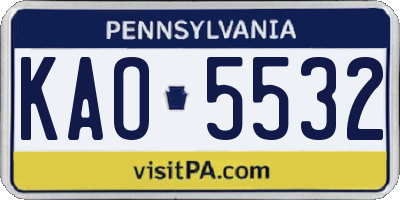 PA license plate KAO5532
