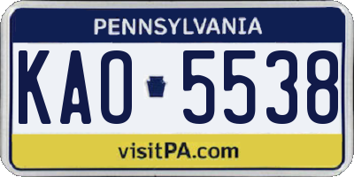 PA license plate KAO5538