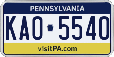 PA license plate KAO5540