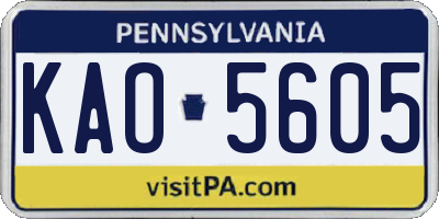 PA license plate KAO5605
