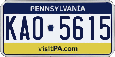 PA license plate KAO5615