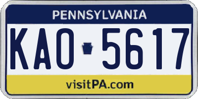 PA license plate KAO5617